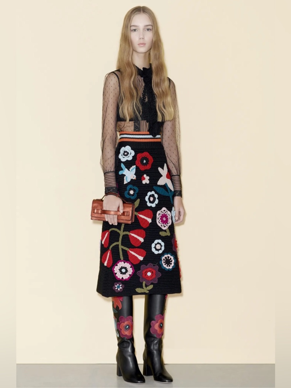 Valentino crochet poppy skirt